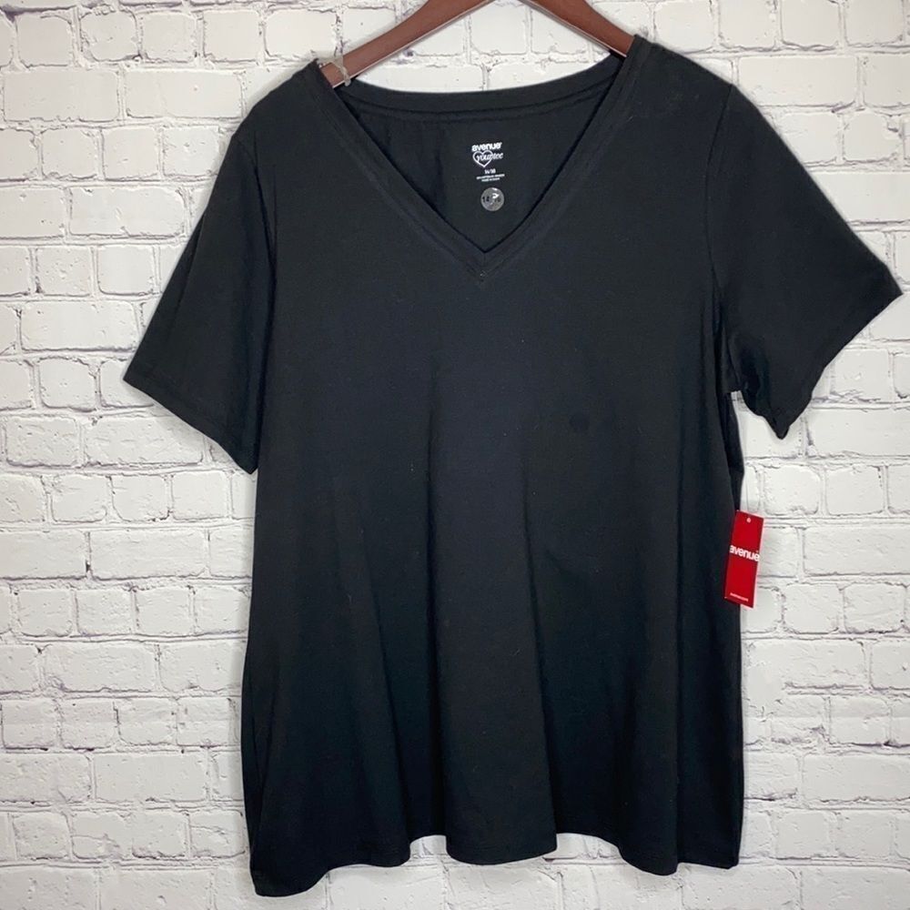 Black V-Neck Cotton Stretch Tee Avenue 14/16